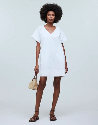 Women's V-Neck Mini Shirtdress-Eyelet White