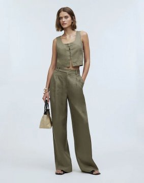 Women's The Harlow Wide-Leg Pant in 100% Linen-Distant Surplus