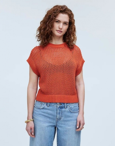 Women's Open-Stitch Sweater Tee-Dark Copper