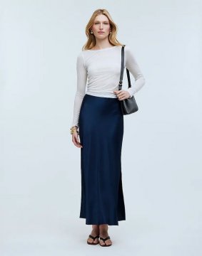 Women's Satin Maxi Slip Skirt-Classic Indigo