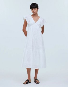 Women's Flutter-Sleeve Maxi Dress-Soft White