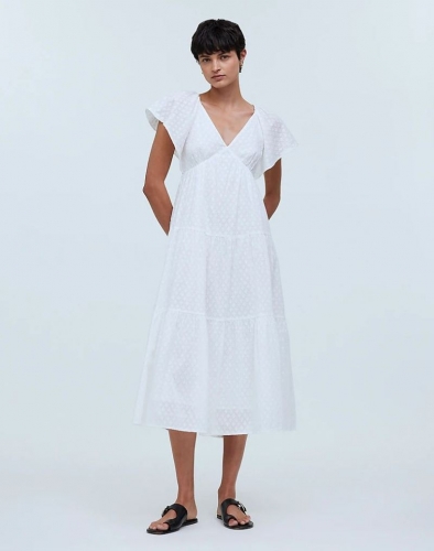 Women's Flutter-Sleeve Maxi Dress-Soft White