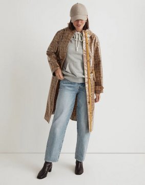 Women's Laminated Trench Coat in Plaid-Golden Meadow