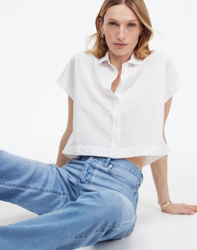 Women's Crop Dolman Shirt-Eyelet White