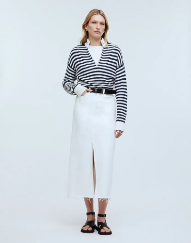 Women's The Rilee Denim Midi Skirt-Tile White