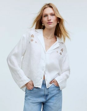 Women's Resort Long-Sleeve Shirt-Eyelet White